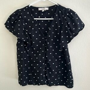 Loft small polka dot ruffle blouse